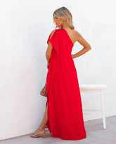 Strike A Pose – Statement-Maxikleid mit One-Shoulder-Träger – Tomatenrot